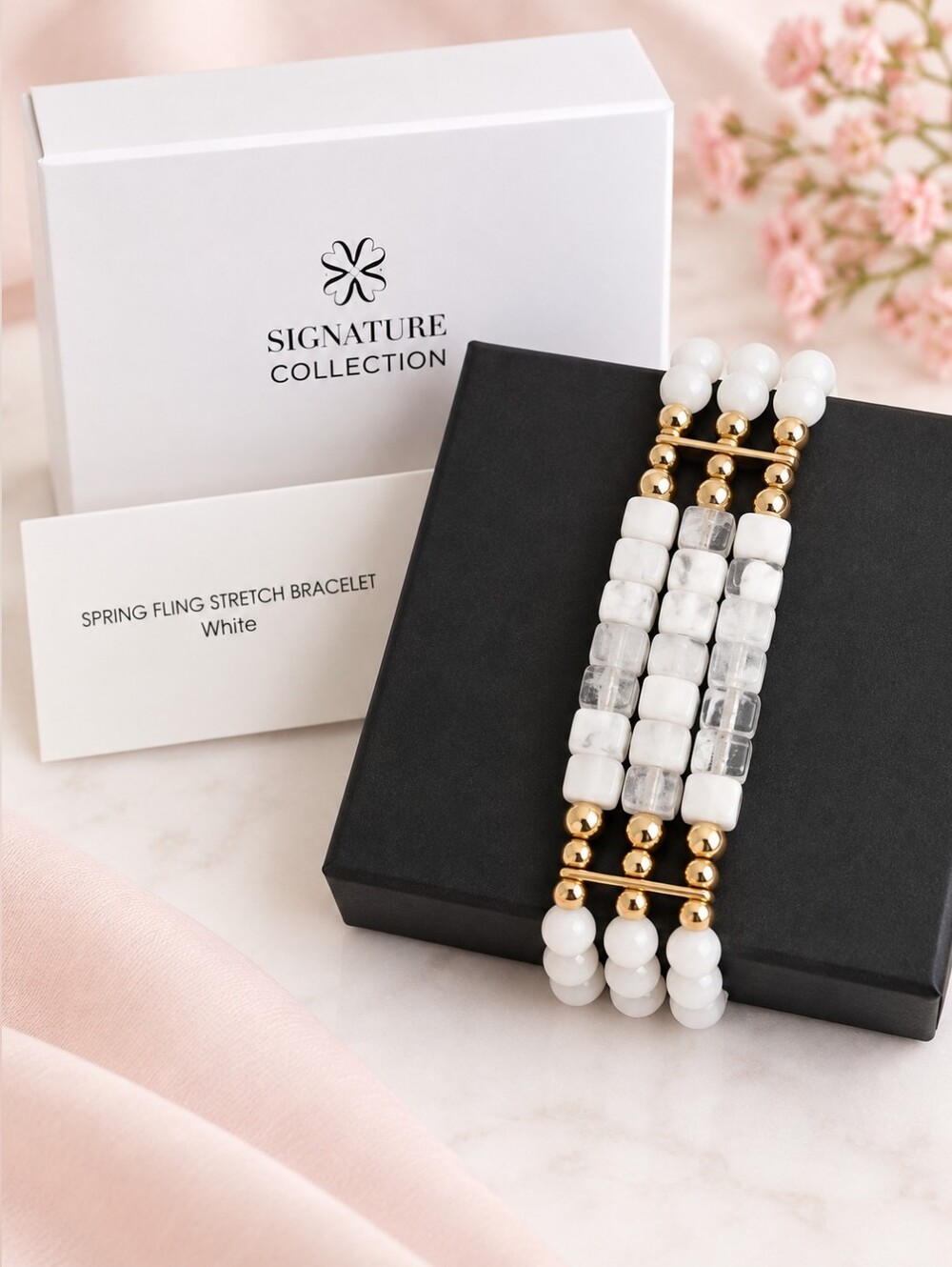 Avon Spring Fling Triple Strand Stretch Bracelet White Gold NIB